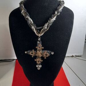 Erica Lyons Statement Multi-strand  and Metals Large Black Cross Necklace
